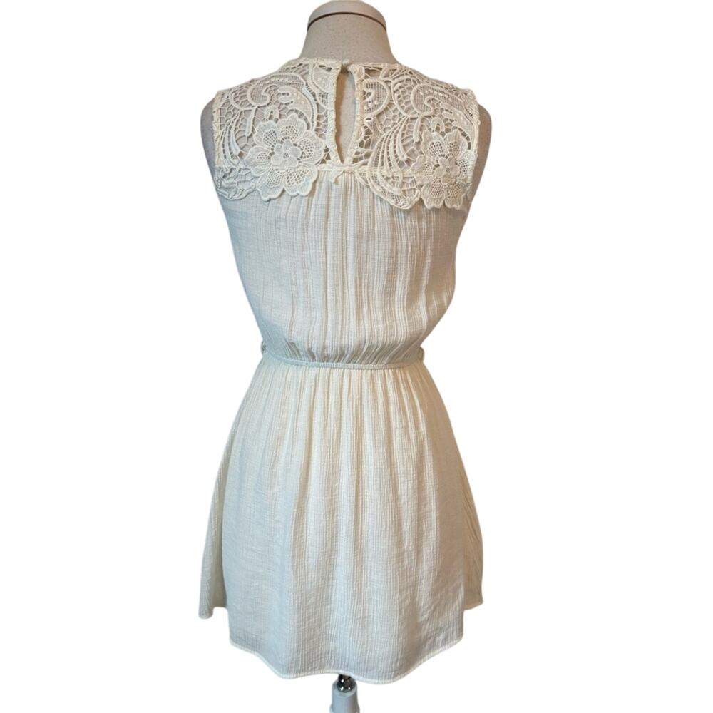 Mne Women's S Fairy Cream Sheer Crochet Sleeveless Lightweight Crinkle Dress - Picture 4 of 10